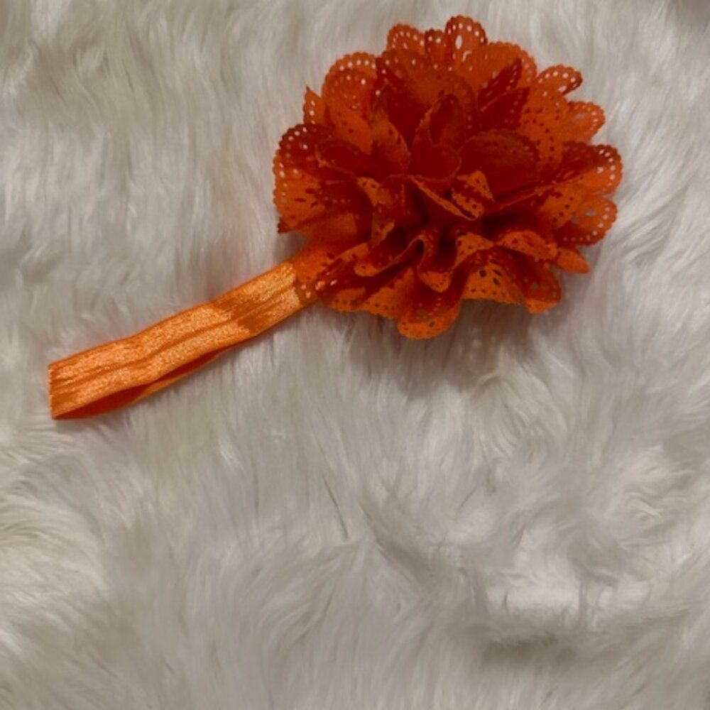 Orange Eyelet Flower Headband  7434  Handmade NWT Boutique